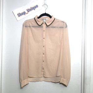 Forever21 Sheer Peach Button Down Long Sleeve